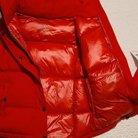 BCBG Red Short Eco Fill Boxy Hoodie Hooded Puffer Jacket ~ size XS, NEW - Picture 3 of 7